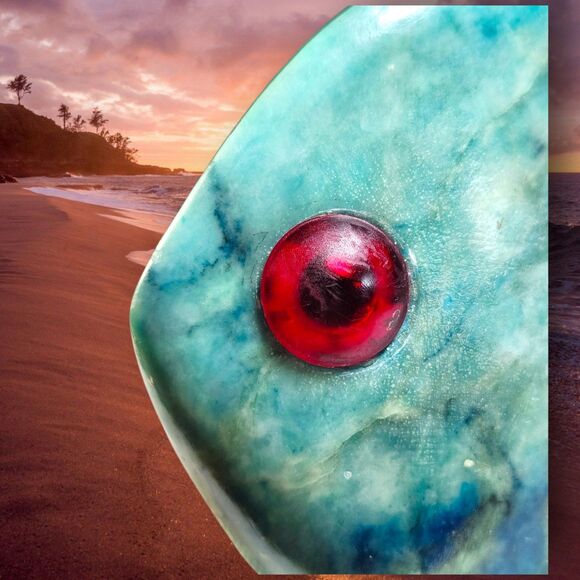 MCM Style Blue Stone Fish Figurine Chrysocolla Look Red Eyes Unique Decor Rare - Picture 10 of 12